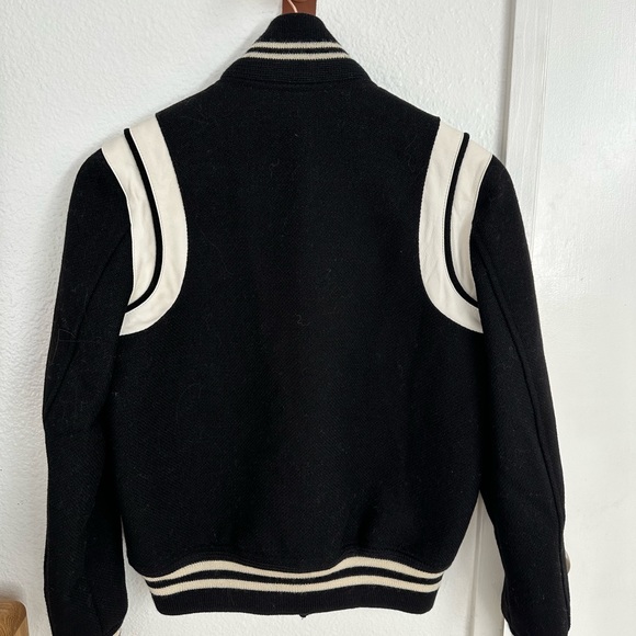 COPY - AUTHENTICATED SAINT LAURENT BLACK W/ WHITE LEATHER TRIM TEDDY BOMBER JAC… - Picture 9 of 15